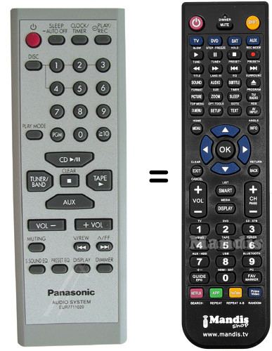Télécommande équivalente Panasonic EUR7711020