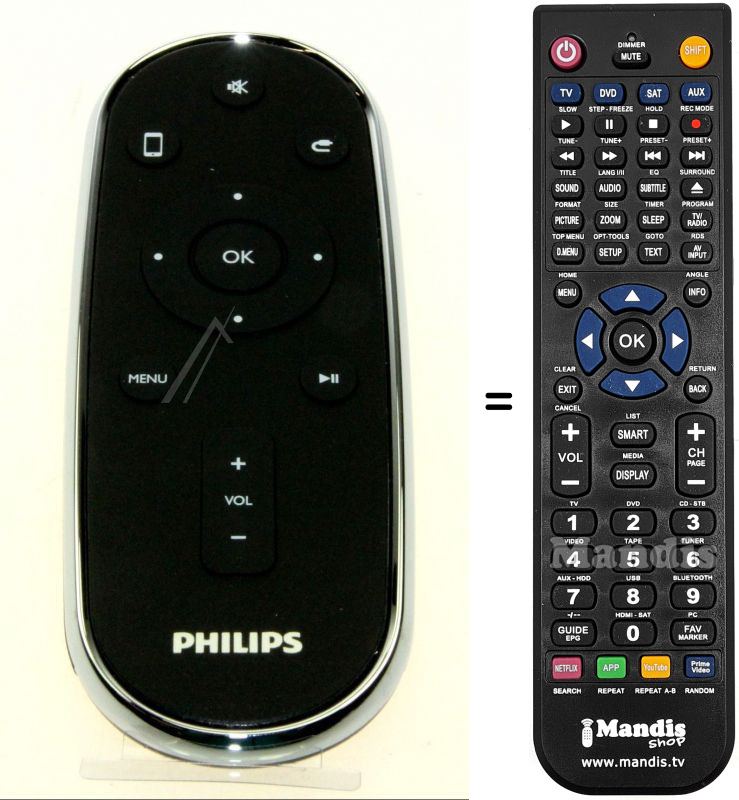 Gleichwertige Fernbedienung Philips HVS50211
