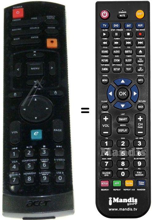 Replacement remote control Acer VZ.JBG00.001